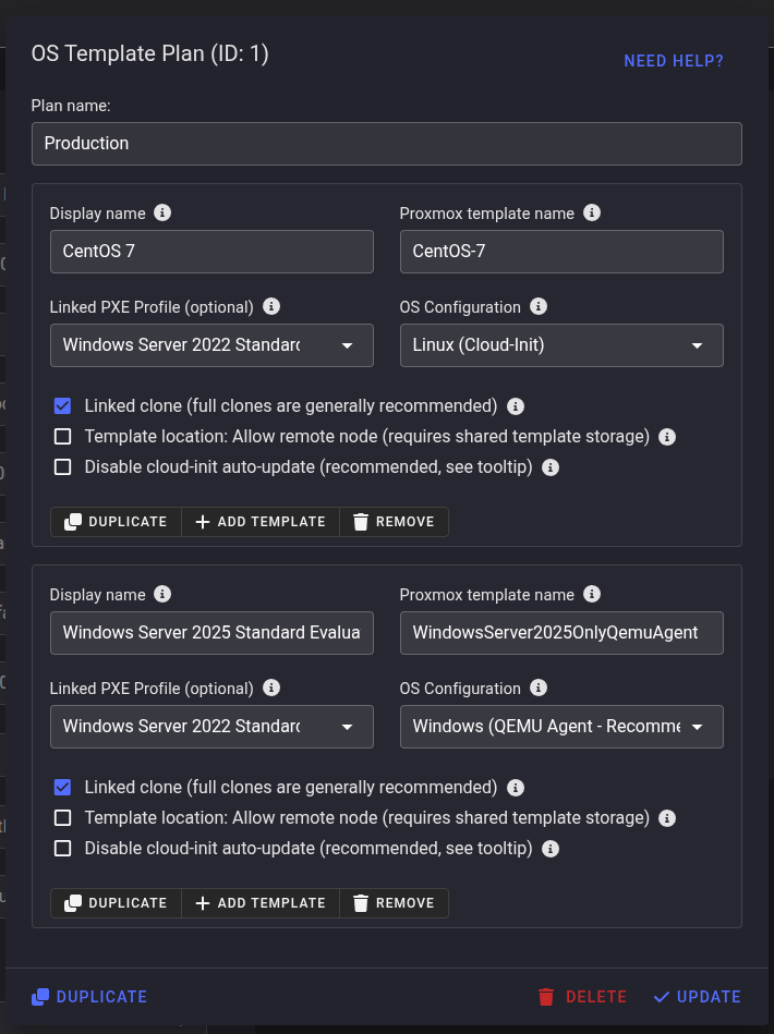 OS Template Plan Configuration