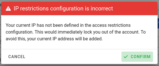 Incorrect IP restrictions configuration